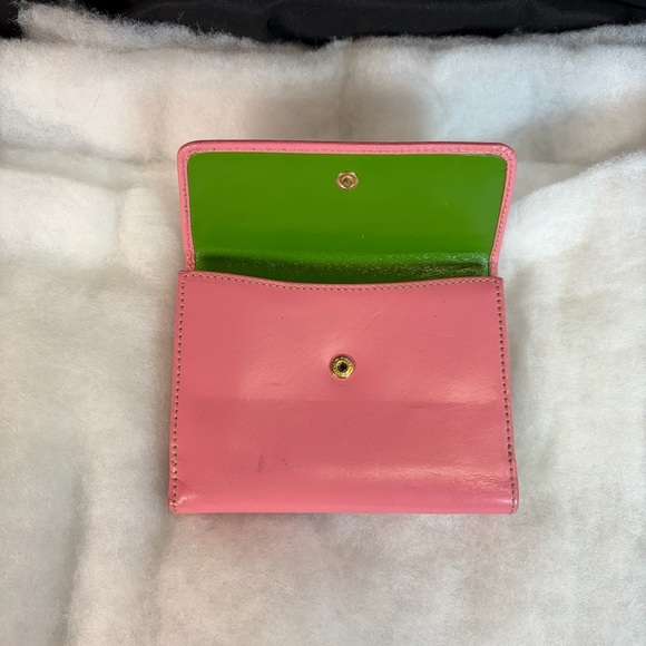 Kate Spade New York Leather Wallet Pink Green Made in Italy - Picture 4 of 7